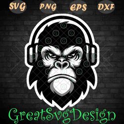 Gorilla Tag Head SVG PNG monkey primate, Gorilla Face DXF EPS