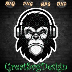 gorilla tag head svg png monkey primate, gorilla face dxf eps