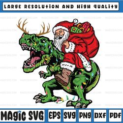 Santa Riding Dinosaur T rex Deer Kids Boys Men Christmas Png, Christmas Light T-rex, Png Files For Sublimation