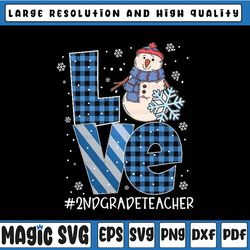 Xmas Love Snowman Second 2nd Grade Teacher Winter Christmas Png,  I Love Snow Blue Christmas PNG, Buffalo Plaid, Digital