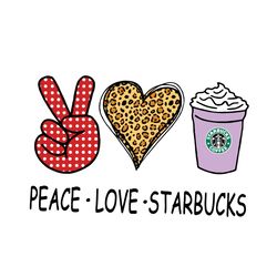 peace love starbucks svg, trending svg, starbucks svg, coffee svg, love starbucks svg, leopard heart svg, peace love svg