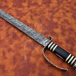 beautiful custom handmade 25 inches damascus steel hunting sword with sheath