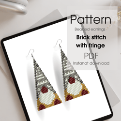 Bead earring pattern - Christmas garden gnome funny - brick stitch, PDF, diy jewelry, christmas tree decor