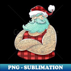 Modern Santa Claus Tattooed and wearing check pattern red and black tanktop and hat - Sublimation-Ready PNG File - Add a Festive Touch to Every Day