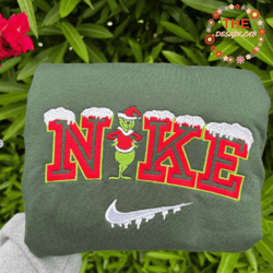 Grinch Couple Christmas Nike Embroidered Sweatshirt ,Christmas Gift For Couple, Christmas Nike Couple Embroidered Hoodie