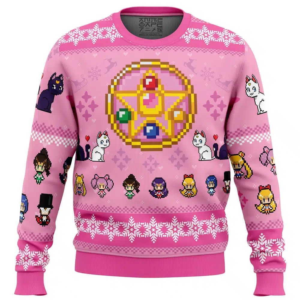 Merry Senshi Sailor Moon All Over Print Ugly Hoodie Zip 3D Hoodie 3D Ugly Christmas Sweater 3D Fleece Hoodie
