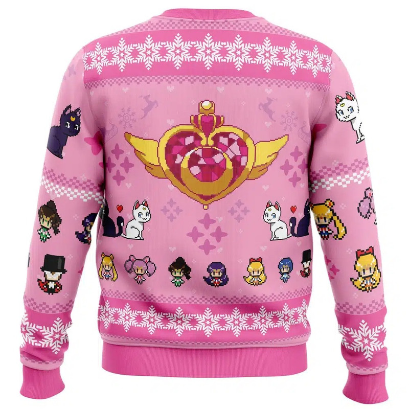 Merry Senshi Sailor Moon All Over Print Ugly Hoodie Zip 3D Hoodie 3D Ugly Christmas Sweater 3D Fleece Hoodie
