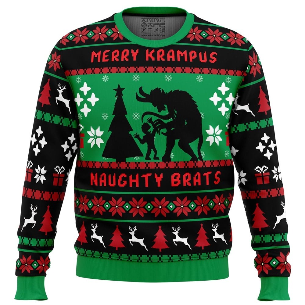 Naughty Brats Krampus All Over Print Ugly Hoodie Zip 3D Hoodie 3D Ugly Christmas Sweater 3D Fleece Hoodie