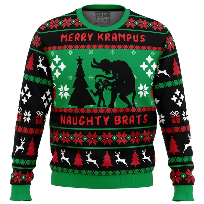Naughty Brats Krampus All Over Print Ugly Hoodie Zip 3D Hoodie 3D Ugly Christmas Sweater 3D Fleece Hoodie
