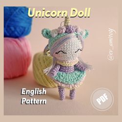 Pattern crochet unicorn. pattern keychain. pattern unicorn. pattern miniature. crochet doll. pattern unicorn doll