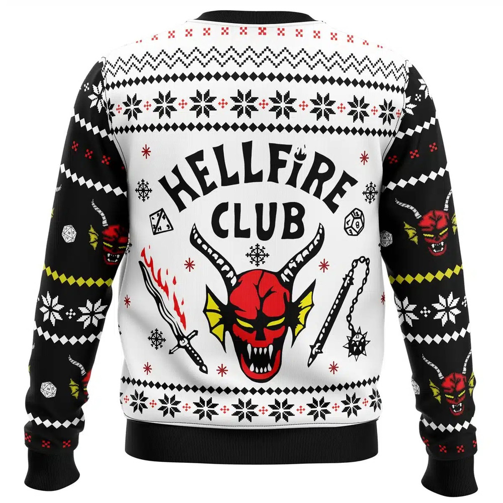HellFire Club Stranger Things All Over Print Ugly Hoodie Zip 3D Hoodie 3D Ugly Christmas Sweater 3D Fleece Hoodie
