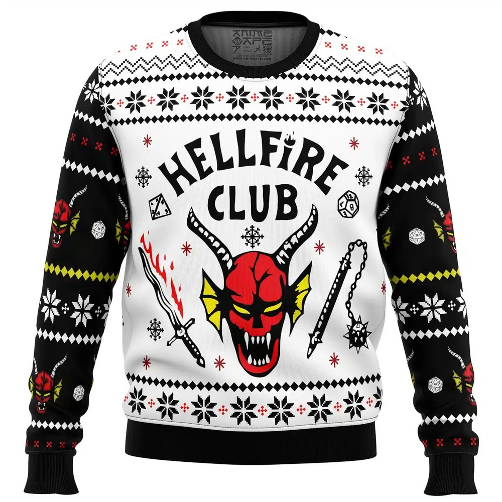 HellFire Club Stranger Things All Over Print Ugly Hoodie Zip 3D Hoodie 3D Ugly Christmas Sweater 3D Fleece Hoodie