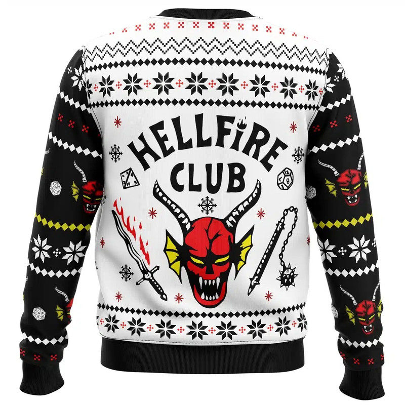 HellFire Club Stranger Things All Over Print Ugly Hoodie Zip 3D Hoodie 3D Ugly Christmas Sweater 3D Fleece Hoodie