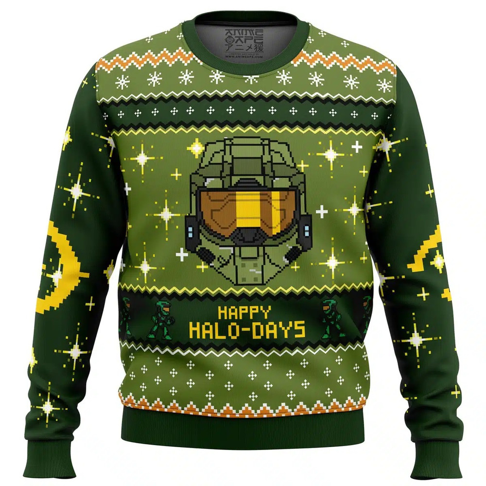 Happy Halo-Days Halo All Over Print Ugly Hoodie Zip 3D Hoodie 3D Ugly Christmas Sweater 3D Fleece Hoodie