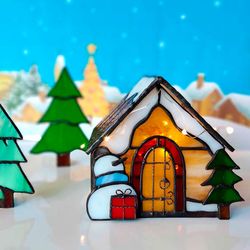 3d Christmas Stained Glass House Pattern | Lighted Christmas Village Houses | Printable PDF SVG