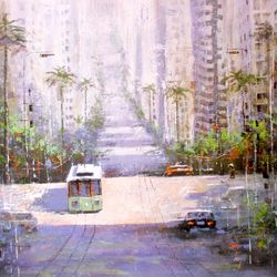 San Francisco Painting ORIGINAL OIL PAINTING on Canvas, 24x24'' Sunny City Painting Original Art by "Walperion"