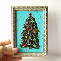 Unique Christmas Tree Textured Acrylic Painting - the Perfect Gift for the New Year!