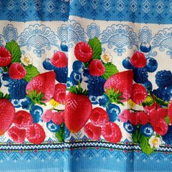 Folk art fabric by the yard - Wafer Cotton, Russian folk fabric, berries fabric cotton by the yard, floral fabric,