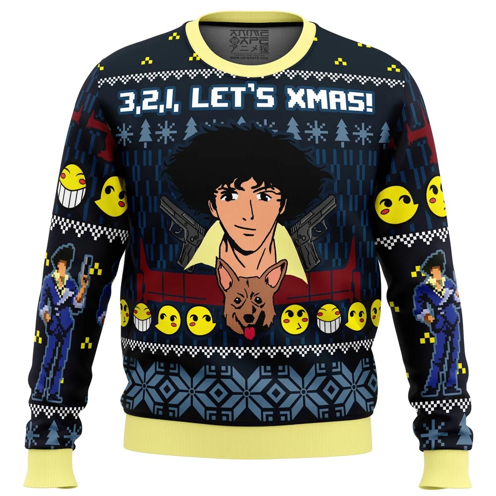 3, 2, 1, Let's Xmas Cowboy Bebop All Over Print Ugly Hoodie Zip 3D Hoodie 3D Ugly Christmas Sweater 3D Fleece Hoodie