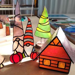 3d Christmas Stained Glass House Pattern DYI Christmas Village Display Ideas Printable PDF SVG