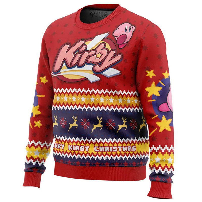 Merry Kirby Christmas Kirby All Over Print Ugly Hoodie Zip 3D Hoodie 3D Ugly Christmas Sweater 3D Fleece Hoodie