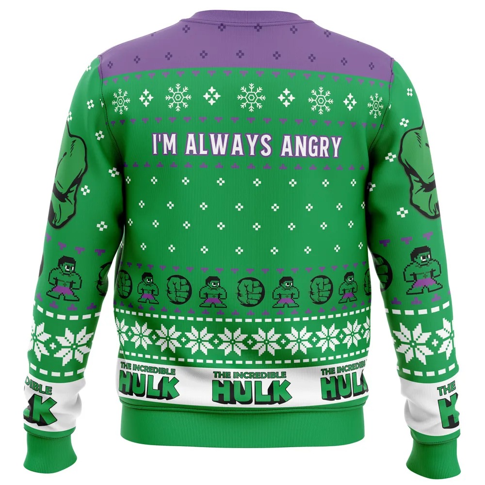 I'm Always Angry The Incredible Hulk Marvel Ugly Hoodie Zip 3D Hoodie 3D Ugly Christmas Sweater 3D Fleece Hoodie