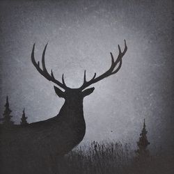 black white deer oil painting