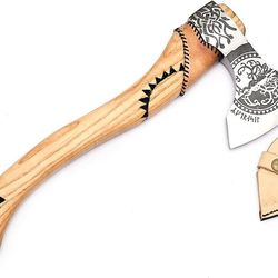 christmas gift custom handmade steel hatchet tomahawk viking axe wraping leather on handle