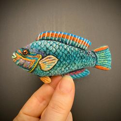 Fish brooch, Needle felted wool brooch. 7th Anniversary gift for wife, wool wedding anniversary