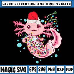 Christmas Axolotl San-ta Hat Lights Japanese Cute Anime Xmas PNG File, Axolotl Merry Christmas png, Axolotl Lover png, M