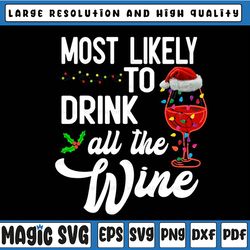 christmas wine drinking, most likely to drink all the wine, christmas png design, most likely to drink all the wine png