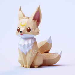 3d Papercraft Little Fox Kitsune Moon PDF DXF Templates