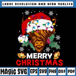merry christmas highland cow san-ta hat xmas pajamas, christmas highland cow png sublimation png,christmas png, cow png,