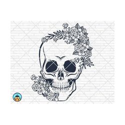 flower skull svg, floral skull svg, skull svg, flower skull cut file, flower skull clipart vector, boho skull svg, sugar skull