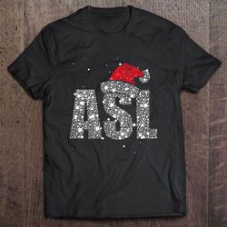 asl american sign language santa hat sparkle christmas v-neck t-shirt