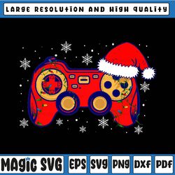 Video Game Controller Christmas San-ta Hat Gamer Boys Png, Merry Christmas Gamer Life Ornament Png, Xmas Video Game Cont