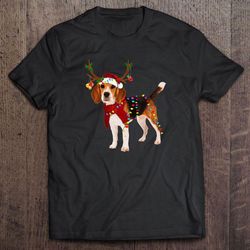 beagle reindeer santa hat christmas lights shirt