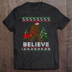 believe bigfoot santa christmas tshirt