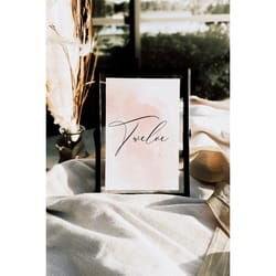 blush watercolor wedding table numbers, editable template, printable calligraphy script modern card, rustic simple place