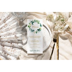 eucalyptus greenery menu, editable template, printable wedding menu card, green & gold bridal brunch, birthday menu, ins