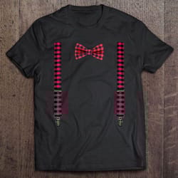 buffalo plaid check tie suspenders christmas tshirt