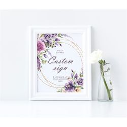 lavender floral unlimited signs, editable template, purple flowers custom sign, printable, 5x7, 8x10, violet rose baby s