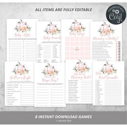 Pumpkin Baby Shower Game Set, 100 EDITABLE, Fall Games Bundle, Girl Party Activities Pack, Pink Printable Shower Games,