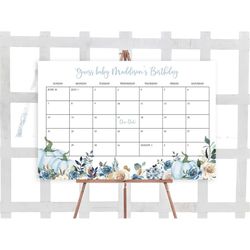 Blue Pumpkin Baby Shower Due Date Prediction Calendar, 100 Editable, Printable Floral Birthday Prediction Games, Guess T