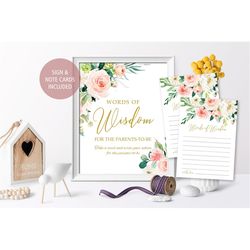 Advice for Parents-To-Be or Mom-To-Be Sign and Note Cards, Editabel Floral Baby Shower Advice, Printable Baby Shower Wor