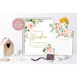 advice for parents-to-be or mom-to-be sign and note cards, editabel floral baby shower advice, printable baby shower wor