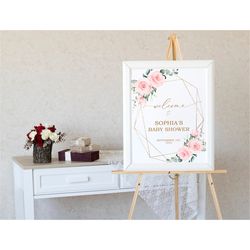 Blush Pink Flowers Welcome Sign, EDITABLE Template, Boho Floral Baby Shower, Rose Flowers Bridal Brunch, Printable Large