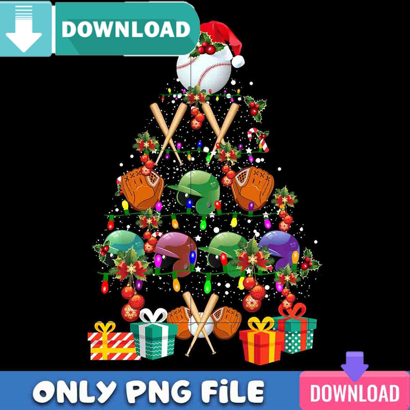Baseball Christmas Tree PNG Perfect Sublimation Design Download.jpg