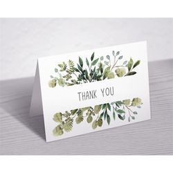 Greenery Thank You Card, Printable Thank You Note Card, Green Leaves Thank You, Eucalyptus Bridal Shower, Baby Brunch, B
