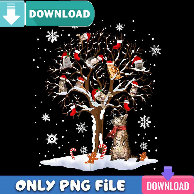 Cats In Snow Tree Winter PNG Perfect Sublimation Design Download.jpg